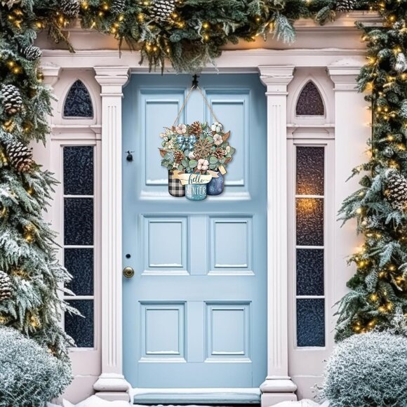 Welcome Winter Door Decoration Hello Winter Wooden Sign Wall Snowflake Hanger Pl - Picture 2 of 6